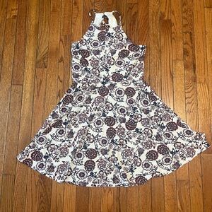 Paisley Floral Print Halter Neck Fit and Flare Dress Large